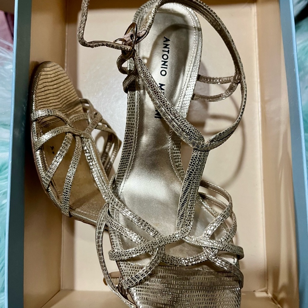 ANTONIO MELANI Metallic Gold Strappy Heels